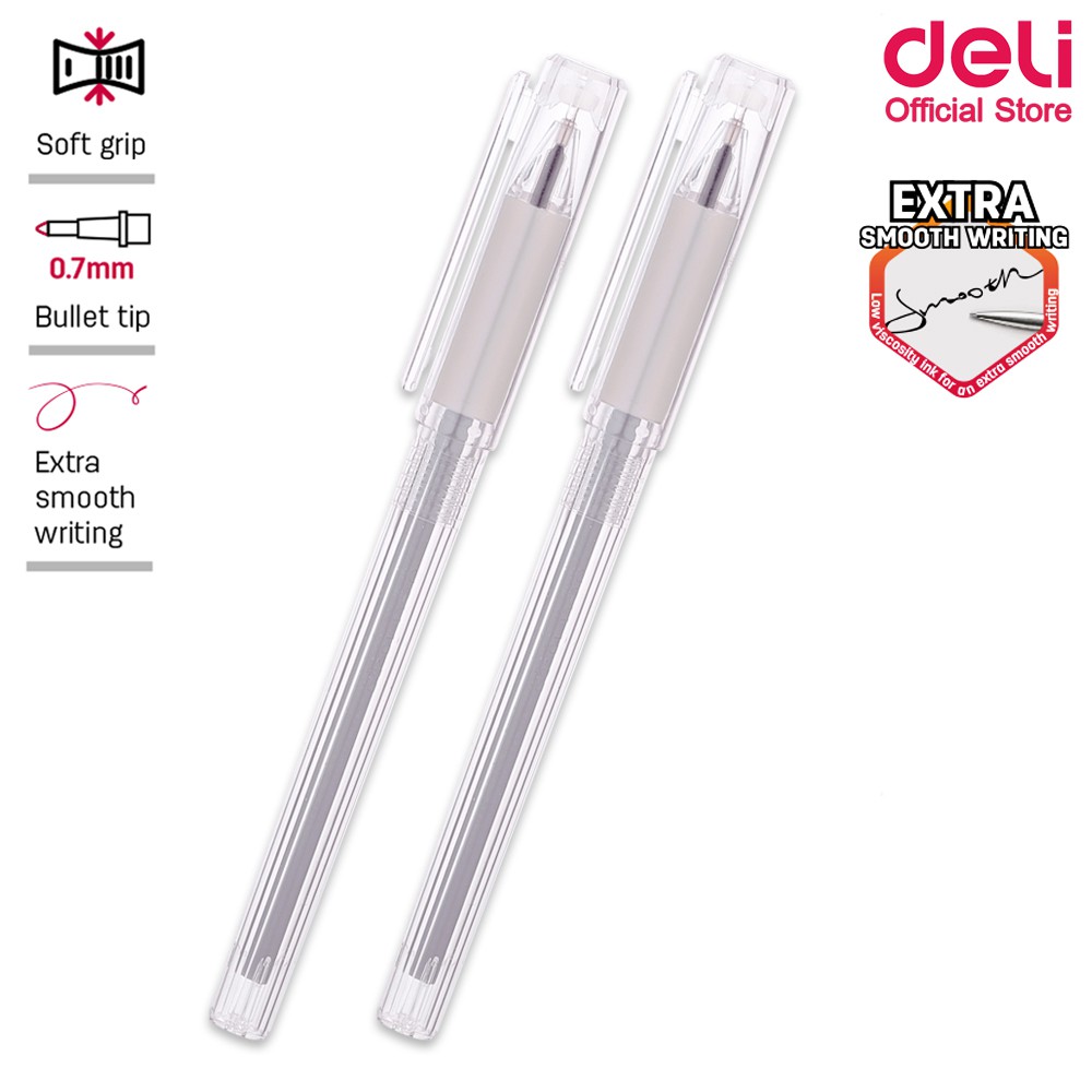 deli-q12-ballpoint-pen-ปากกาลูกลื่น-หมึกดำ-ขนาดเส้น-0-7mm-มีปลอกคลิป-แพ็ค-1-แท่ง-ปากกา-ปากกามีปลอก-อุปกรณ์เครื่องเขียน