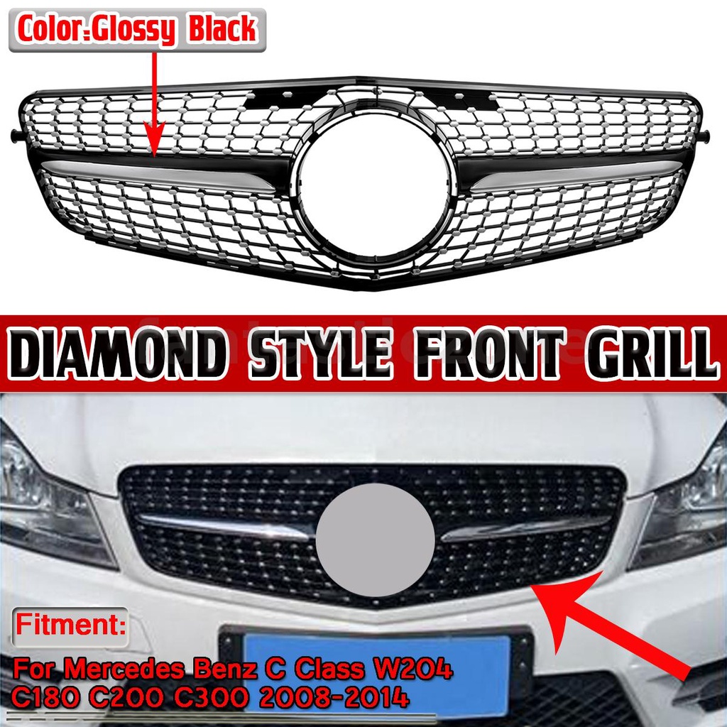 กระจังหน้ารถยนต์-สีดํา-อุปกรณ์เสริม-สําหรับ-mercedes-benz-c-class-w204-08-14-diamond-grille-c180-c200-c300