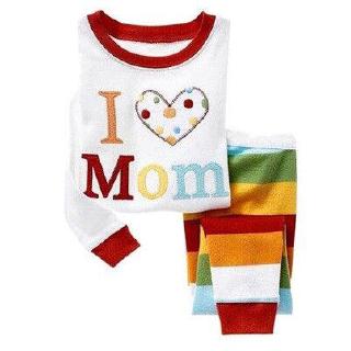 ชุดนอนผ้าฝ้ายพิมพ์ลาย I Love Mom หลากสีสำหรับเด็ก ASD1216