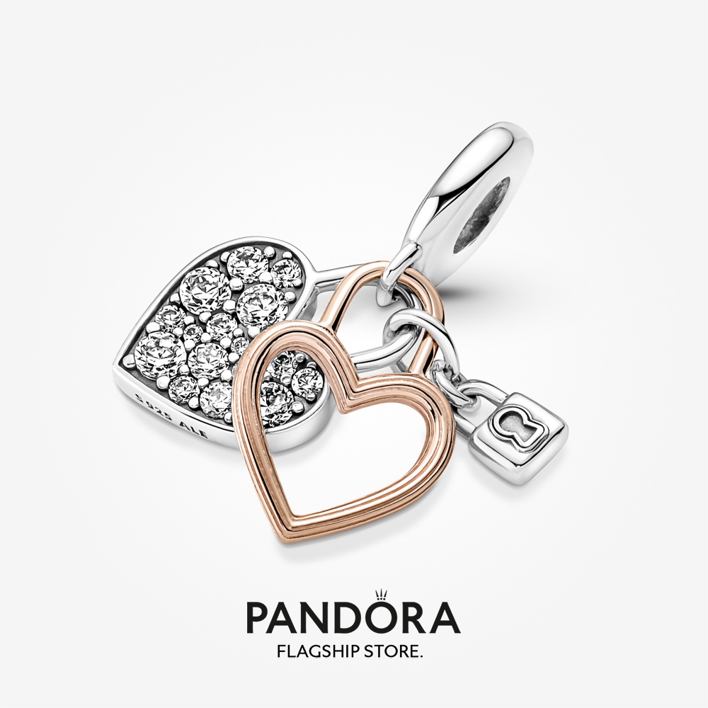 pandora-silver-bracelet-heart-padlock-double-dangle-bracelet-set-birthday-present-christmas-present-t925