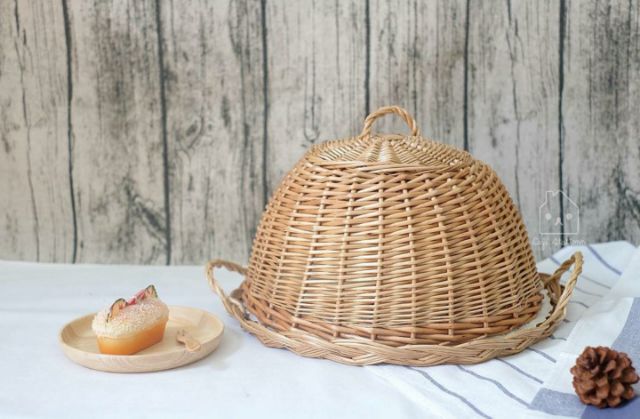 zakka-ถาดตะกร้าไม้สานพร้อมฝา-มีผ้าลูกไม้รอง