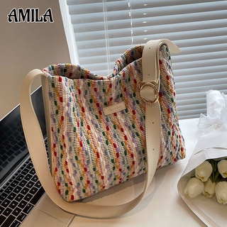 Amila กระเป๋าสะพายไหล่ ผ้าแคนวาส พิมพ์ลาย หลากสีสัน ความจุขนาดใหญ่ สําหรับผู้หญิง
