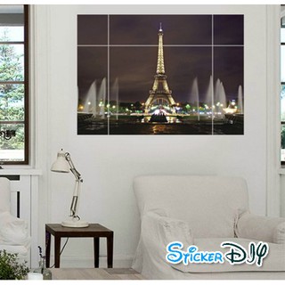 SALE Wall Sticker สติ๊กเกอร์ติดผนัง 3D Eiffel ยามค่ำคืน (กว้าง100cm.xสูง67cm)