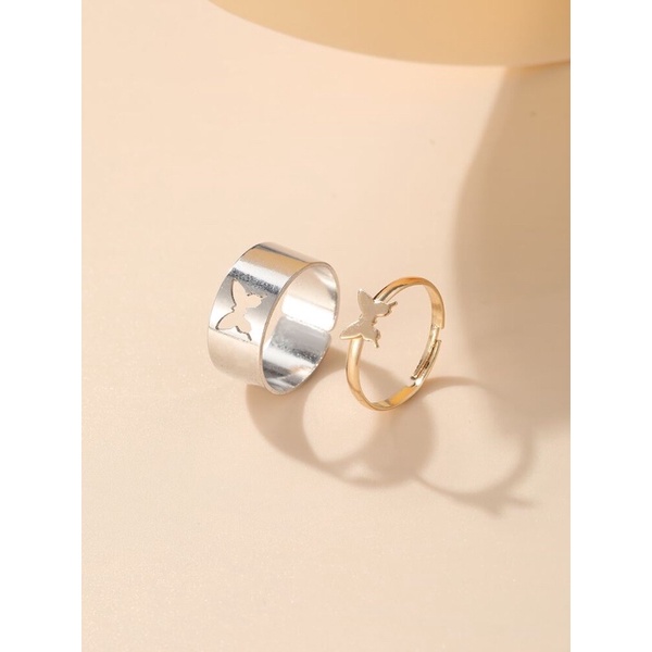 แหวนคู่รูปผีเสื้อ-แหวนโลหะ-แหวนแฟชั่น-แหวนคู่-2-วง-ปรับขนาดได้