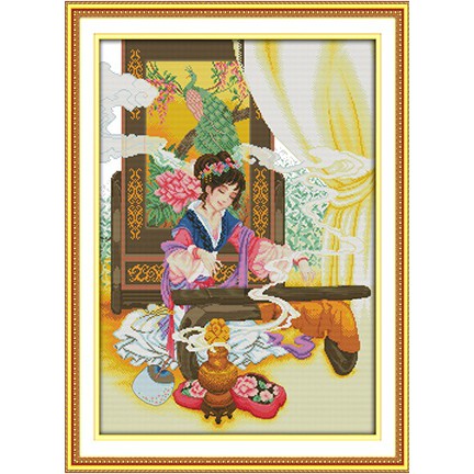 ชุดปักครอสติช-กู่ฉิน-สาวจีน-หญิงจีนโบราณ-play-the-lyre-cross-stitch-kit