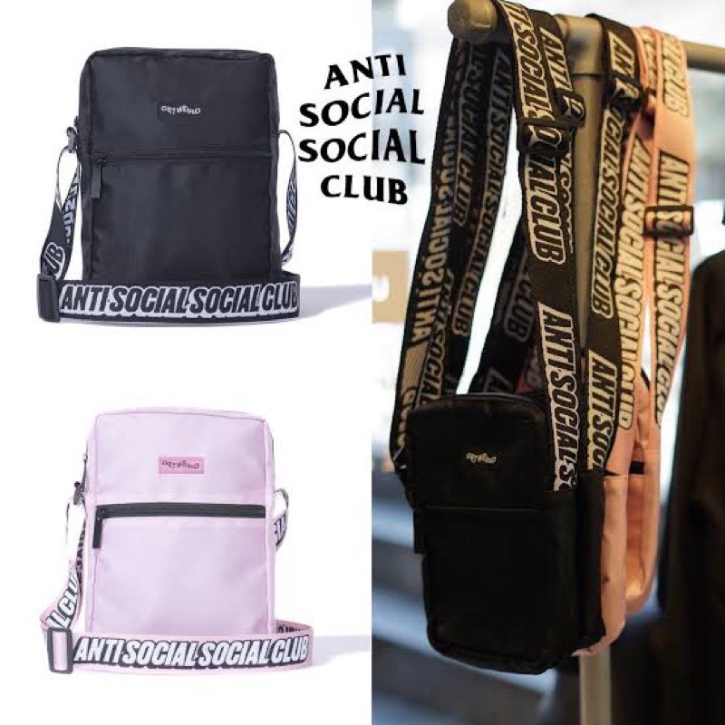 ของแท้ New Anti Social Social Club Side Bag -black/pink | Shopee