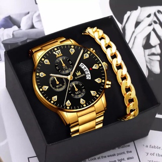 ภาพหน้าปกสินค้า【นาฬิกา + สร้อยข้อมือ】ชุดนาฬิกาข้อมือ ปฏิทินวันที่ สไตล์นักธุรกิจ สําหรับผู้ชาย ที่เกี่ยวข้อง