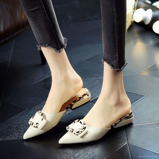 ภาพขนาดย่อของภาพหน้าปกสินค้าBaotou Fashion Belt Buckle Slippers Women s Low Heels 20 Summer Pointed Toe Color Combination Casual Thick-Heeled Lazy จากร้าน rxa6rmko4fr4djv01z_8o0lx7542 บน Shopee