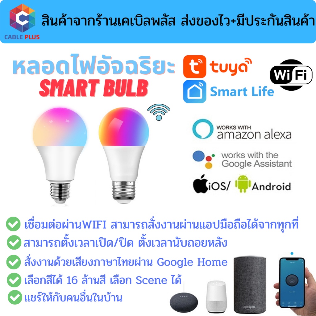 หลอดไฟไฟอัจฉริยะ-smart-bulb-by-tuya-เชื่อมต่อผ่าน-wifi-สั่งงานระยะไกลผ่านมือถือ-รองรับระบบ-google-home-alexa