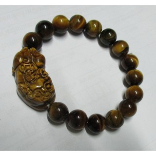 สร้อยข้อมือพลอยตาเสือtiger eyeแท้แกะสลักปีเซี้ยะวัตถุมงคลเรียกทรัพยให้ร่ำรวยเงินทองปัดเป่าสิ่งชั่วร้าย30x17มมกลม10มมลวดล