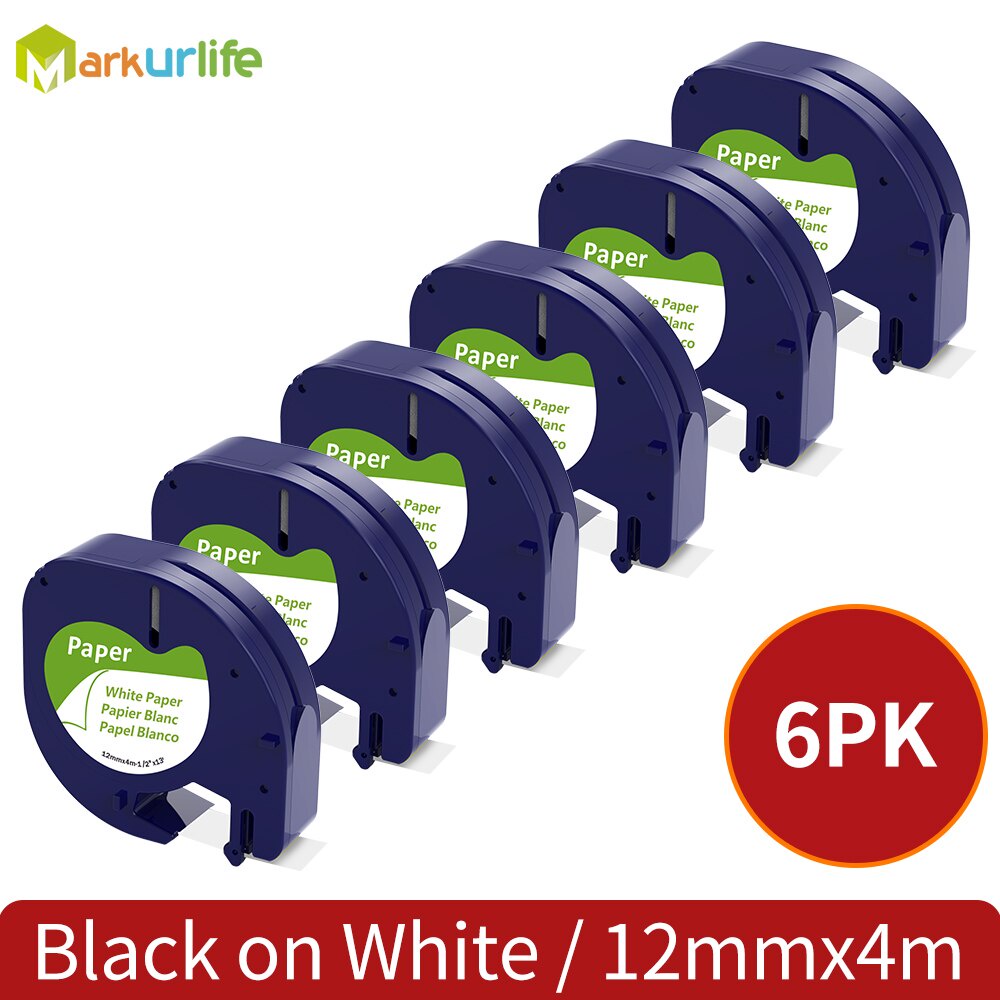 6pcs-91201-91200-16952-12mm-4m-compatible-for-dymo-letratag-plastic-tape-black-on-white-lt-18771-18775-for-lt-100h