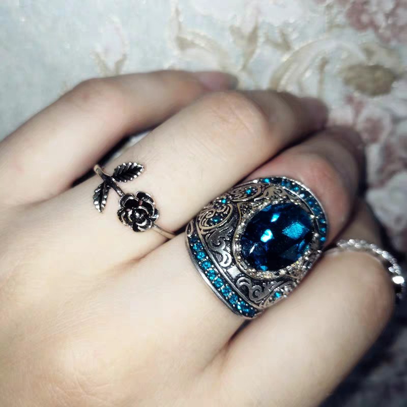 แหวนเพชรแหวนเพชรแหวนเงินแหวนแต่งงานแหวนเกลี้ยง-sapphire-gem-ring-silver-ring