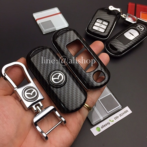 กรอบ-เคส-ใส่กุญแจรีโมทรถยนต์-ลายเคฟล่า-mazda-2-3-cx-3-5-smart-key-2-ปุ่ม