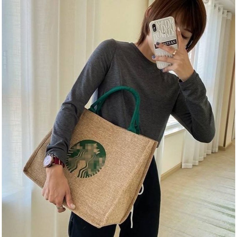 พร้อมส่ง-ถูกที่สุด-กระเป๋า-starbucks-กระเป๋าผ้า-ลดโลกร้อน