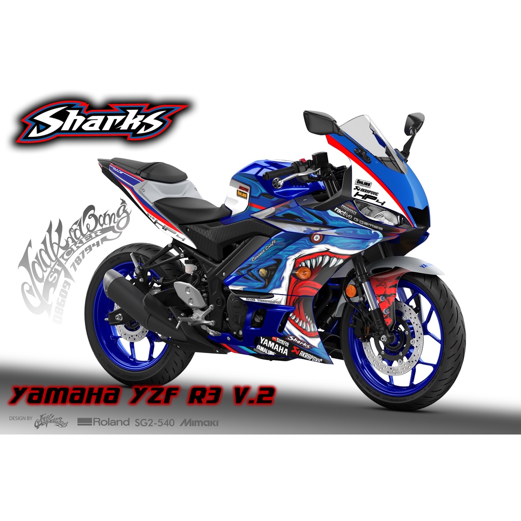 สติ๊กเกอร์แต่งลายรถ YAMAHA R3 V.2 2021 ลาย ฉลาม V.1 | Shopee Thailand