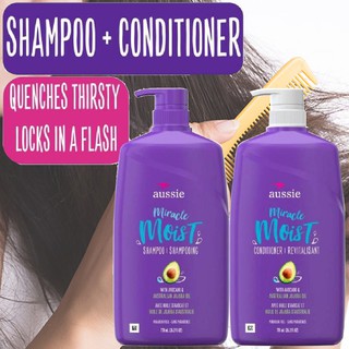 Aussie Miracle Moist with Avocado &amp; Jojoba Oil shampoo &amp; conditioner ขนาด 778 ml. แชมพูและครีมนวดผม