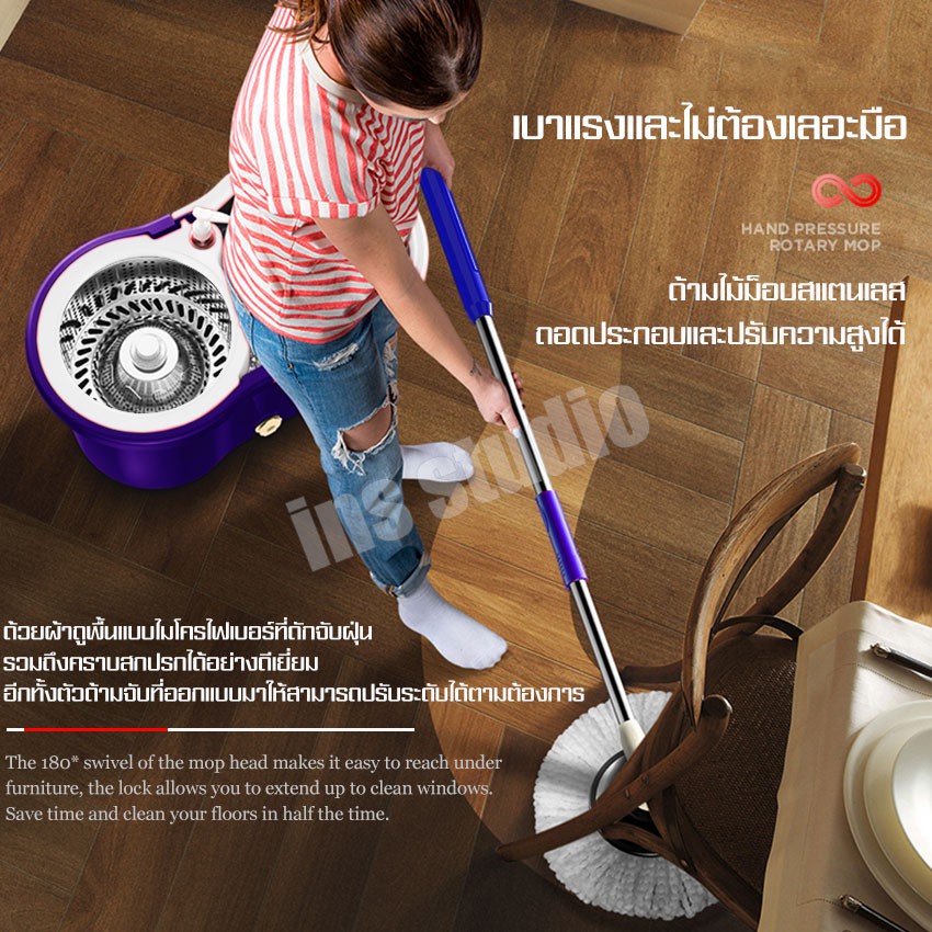 ไม้ถูพื้นหัวสแตนเลส-mop-ชุดอุปกรณ์ถูพื้น-ไม้ม็อบอัตโนมัติ-ไม้ถูบ้าน-ม็อบถูบ้าน