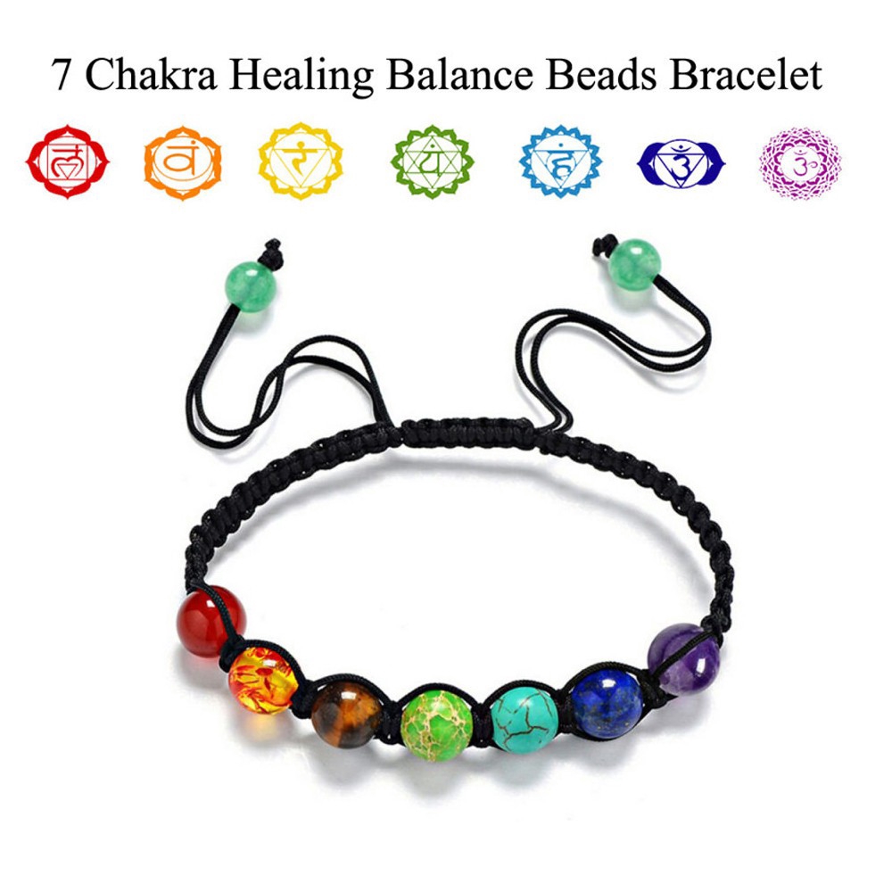 ราคาและรีวิว7 Chakra Healing Balance Beads Bracelet Yoga Life Energy Charm Bracelet Jewelry