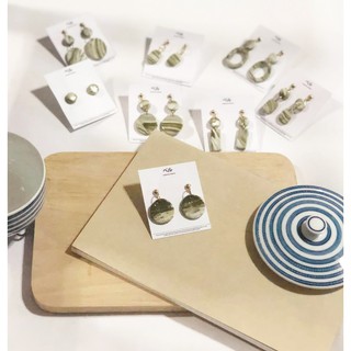 ต่างหูแฟชั่น ต่างหูวินเทจ Handmade Earring (สี Olive Green)