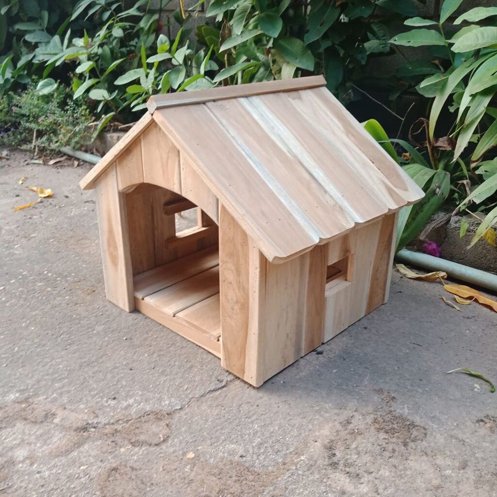 บ้านแมว-เล็ก-ขนาด-32x35x34cm-บ้านกระต่าย-ทำจากไม้สัก-ธรรมชาติ-แข็งแรง-ทนทาน-สีไม้ดิบธรรมชาติไม่ทำสี