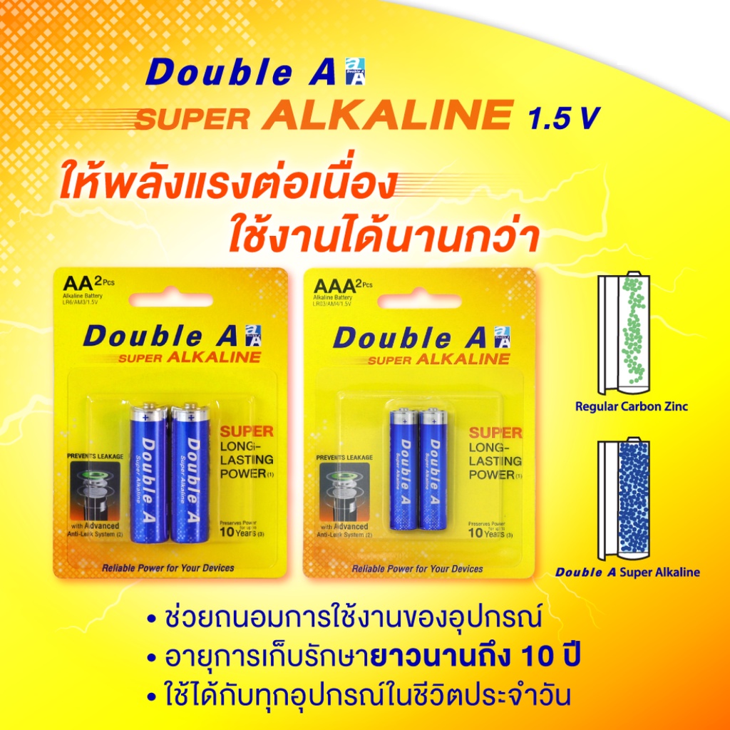 ภาพสินค้าDouble A ถ่านอัลคาไลน์ ดั๊บเบิ้ล เอ ขนาด1.5V AA แพ็ค 2 ก้อน จากร้าน double.a.shop บน Shopee ภาพที่ 1