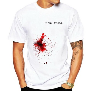 เสื้อยืดผ้าฝ้ายพรีเมี่ยม เสื้อยืดผ้าฝ้าย พิมพ์ลาย Im Fine Blood Stain Splatter ฮาโลวีน สําหรับผู้ชาย ผู้หญิง L326