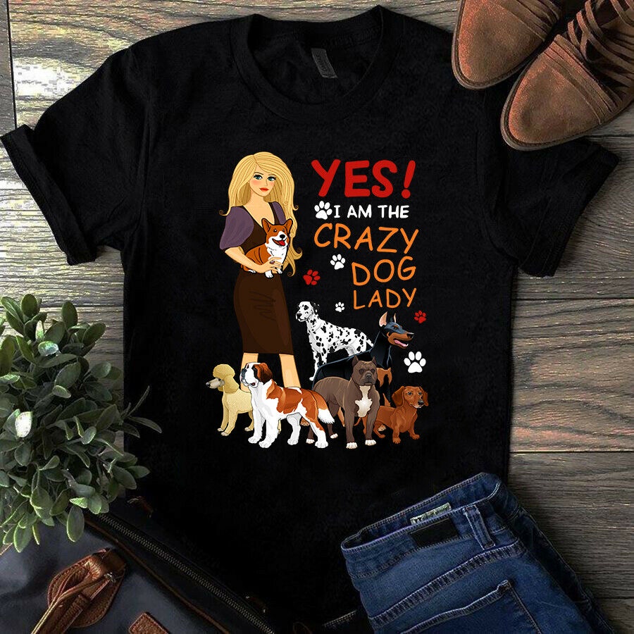 เสื้อยืด-พิมพ์ลาย-yes-i-am-a-crazy-dog-lady-คุณภาพสูง-แบบสร้างสรรค์-สําหรับผู้หญิง