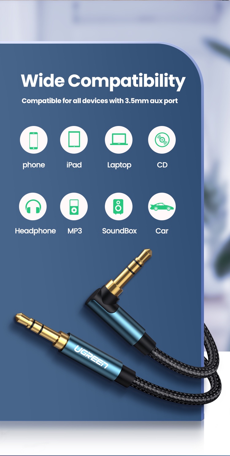 มุมมองเพิ่มเติมเกี่ยวกับ UGREEN สายเคเบิลเชื่อมต่อสัญญาณเสียง Aux แจ็ค ขนาด 3.5 มม.
