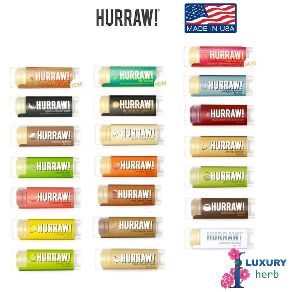 ภาพหน้าปกสินค้าHurraw Lip Balm 20 กลิ่น 4.8 g ลิปบาล์ม Premium Organic, Vegan hurraw จาก USA
