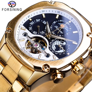 Forsining Tourbillon Automatic Watch Mens Mechanical Watches Moonphase Date Self-Winding Male Steel Wristwatch Relogio M