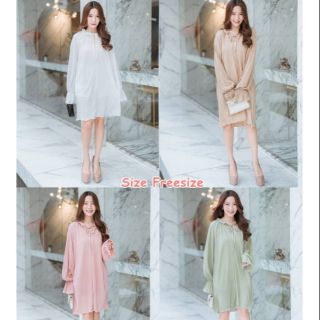 มี 4 สี 💕 เดรสอัดพลีต ทรงปล่อย สาว S-4XL ใส่ได้จ้า OY3000