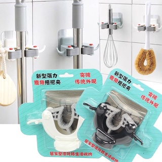 Superhomeshop ที่แขวนไม้ถูพื้น ไม้กวาด ตัวล็อคไม้ถูพื้น แบบติดผนัง คละสี รุ่น Kitchen-Toilet-Hook-Without-Screw-24May-J1