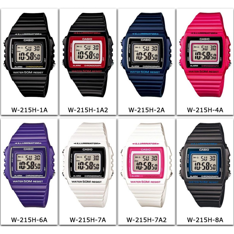 casio-w-215h-series-นาฬิกาข้อมือ-นาฬิกาผู้ชาย-นาฬิกาข้อมือผู้หญิง-สายเรซิ่น-ของแท้-100
