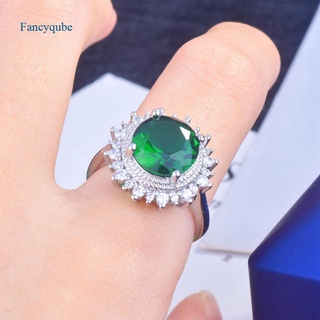 Fancyqube แหวนเพทายคริสตัลขนาดใหญ่สีเงินสไตล์วินเทจสําหรับผู้หญิง