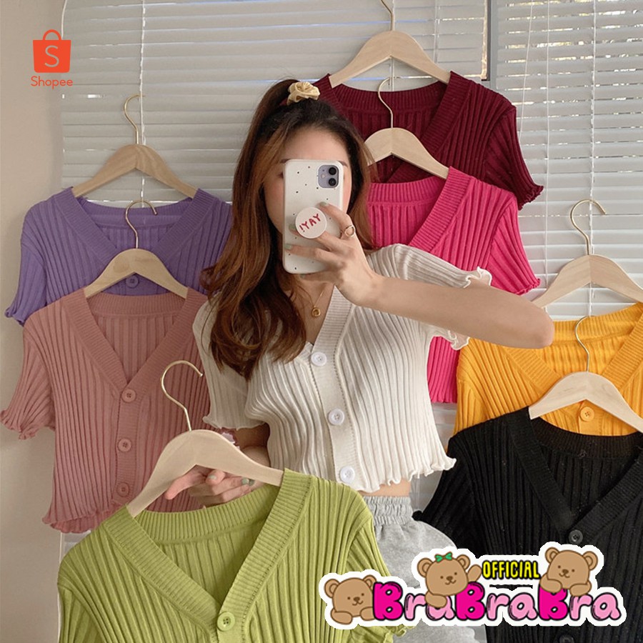 🧸💦𝑩𝒓𝒂𝑩𝒓𝒂𝑩𝒓𝒂⛱️🧸 #f-020 เสื้อไหมพรม ผ้าร่อง แขนสั้น คอวี กระดุมหน้า ...
