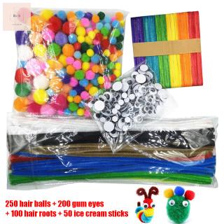 600 Pcs Pipe Cleaner Craft Supplies Set Includs 100pcs Pipe Cleaner 250pcs Pom Poms 200pcs Adhesive Eyes 50pcs Stick