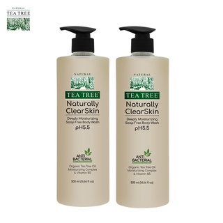 [1 แถม 1] ที ทรี เจลอาบน้ำ Tea Tree Naturally Clear Skin Deeply Moisturizing Soap Free Body Wash 500ml ขาว