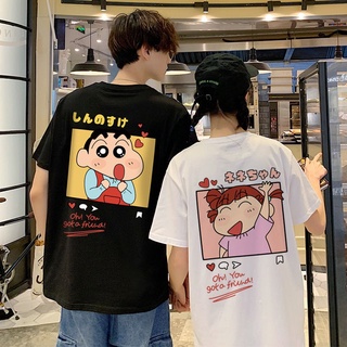 เสื้อยืดแขนสั้น Crayon Shin-chan ชินจัง เครยอนชินจังคู่รักแขนสั้นคู่รักแขนสั้นกเสื้อยืดเสื้อยืดไม่ต้องรีด tops