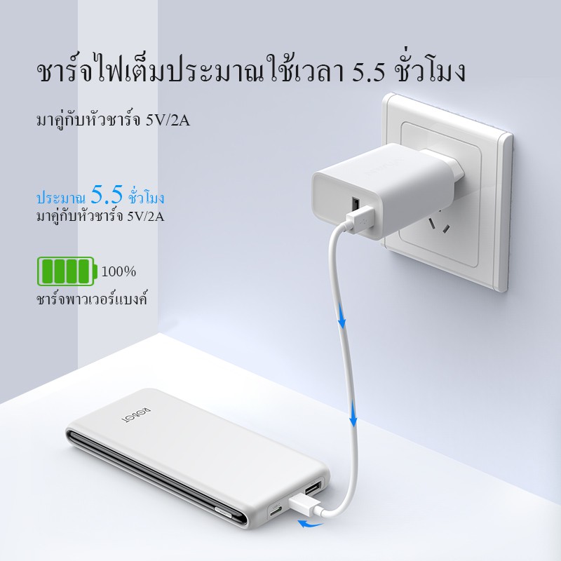 ภาพสินค้าROBOT พาวเวอร์แบงค์ รุ่น RT180 แบตสำรอง Powerbank 10000-20000mah (มี มอก.) เบาบาง ชาร์จเร็วยิ่งขื้น พร้อมสายชาร์จ ประกัน 1 ปี จากร้าน robotmobile_th บน Shopee ภาพที่ 6