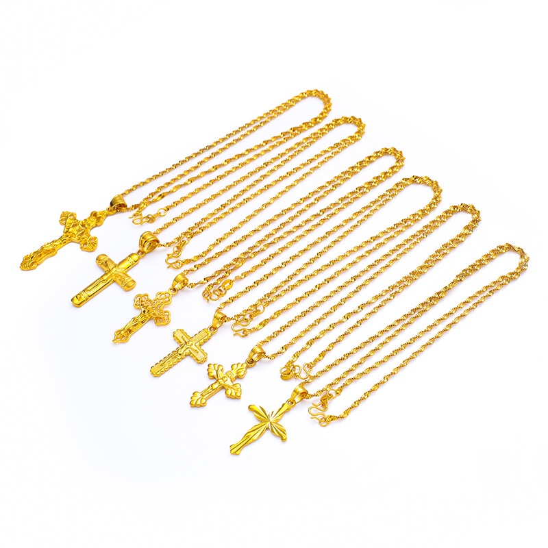 เครื่องประดับทองคําทราย-สร้อยคอชุบทอง-24k-จี้ไม้กางเขน-รูปไม้กางเขน-สําหรับผู้หญิง