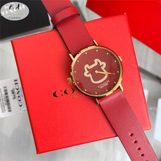 F.A (ของแท้ 100%) Coach 2021 Ox Year Zodiac Limited Commemorative Watch / Red Womens Waterproof Watch / Leather Belt