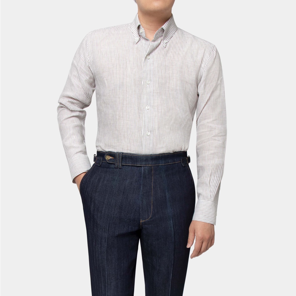 dgrie-button-down-linen-gray-stripe-shirt-เสื้อเชิ้ตลินินลายทางสีเทา