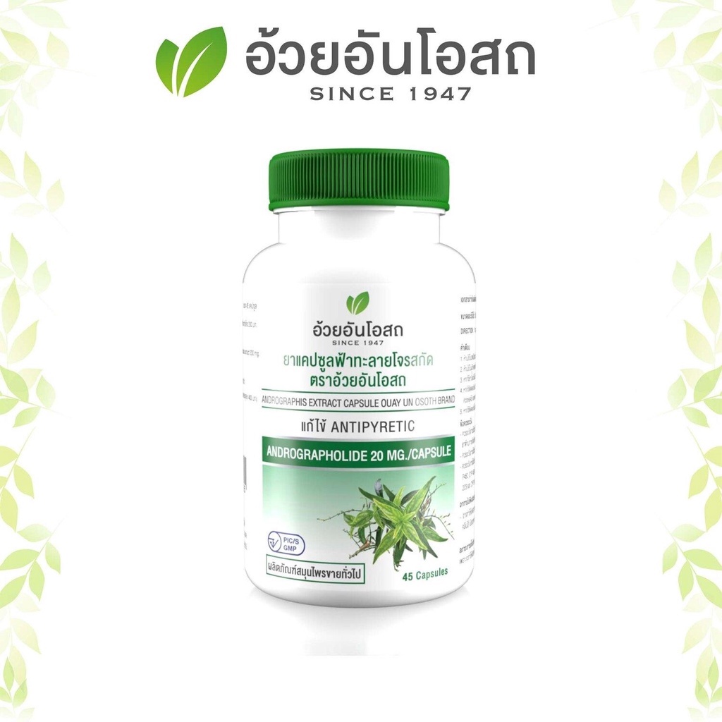 ภาพสินค้าอ้วยอันโอสถ ฟ้าทะลายโจรสกัด 20 Mg 45 แคปซูล จากร้าน pharmalifethailand บน Shopee ภาพที่ 1