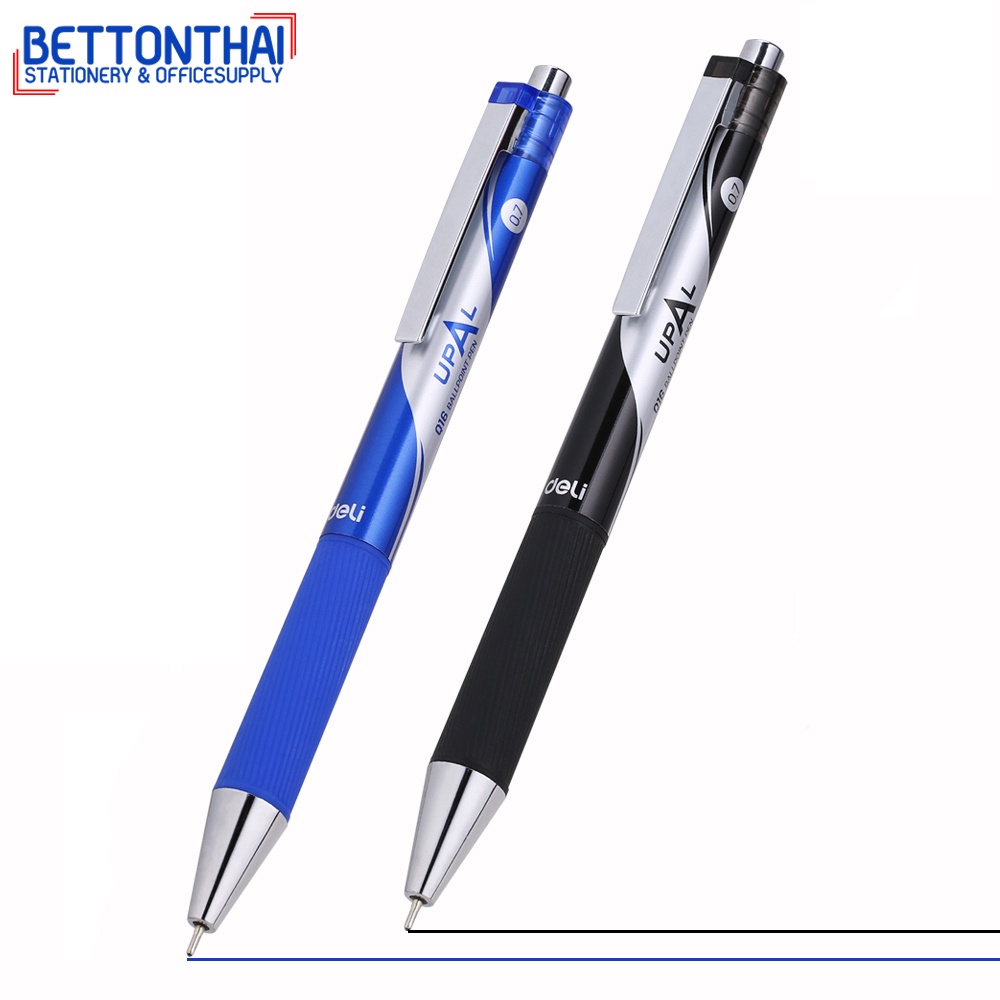deli-q16-ballpoint-pen-ปากกากดลูกลื่น-ขนาดเส้น-0-7mm-ปลอกนิ่มจับสบายมือ-แพ็ค-12-แท่ง-ปากกากด-ปากกา-เครื่อ