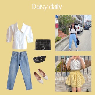 Saystylist | Daisy dailyเสื้อเชิ้ตสีขาว ลายดอก เดซี่9333#