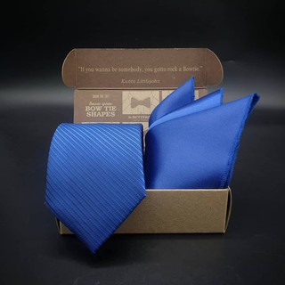 เซ็ทเนคไทน้ำเงิน+ ผ้าเช็ดหน้าสูท-Blue Necktie+ pocket square