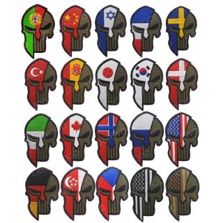 PUNISHER SPARTAN Skull HELMET RUSSIA AMERICAN Israel Canada Spanish  Czech German Flag Patch Tactical  Patches B