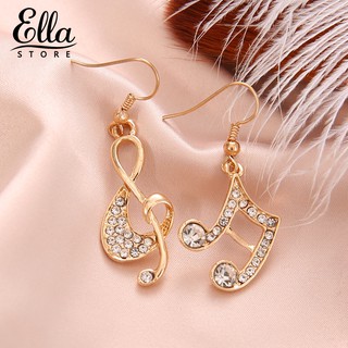 ella เครื่องประดับต่างหูตะขอห้อยรูปร่างโน๊ตดนตรี rhinestone