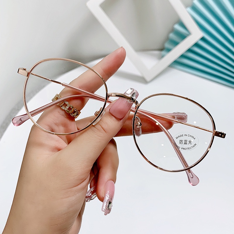 แฟชั่นแว่นตาป้องกันรังสีผู้หญิงแว่นตาสายตาสั้น-แว่นสายตาสั้นโลหะกลม-0-to-600