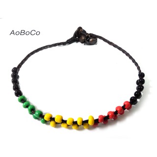 สินค้า สร้อยข้อเท้า แบบเชือกถัก ร้อยลูกปัด แฮนด์เมด  สไตล์ ราสต้า เร็กเก้  Rasta Anklet Handmade